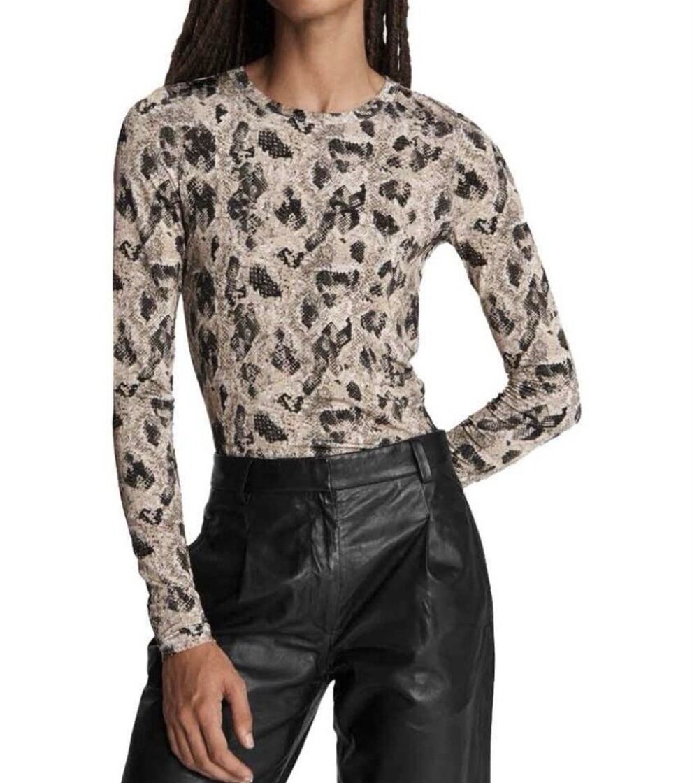 Rag & Bone Snake Print Top Shirt Womens Small Sabeen Jersey Long Sleeve